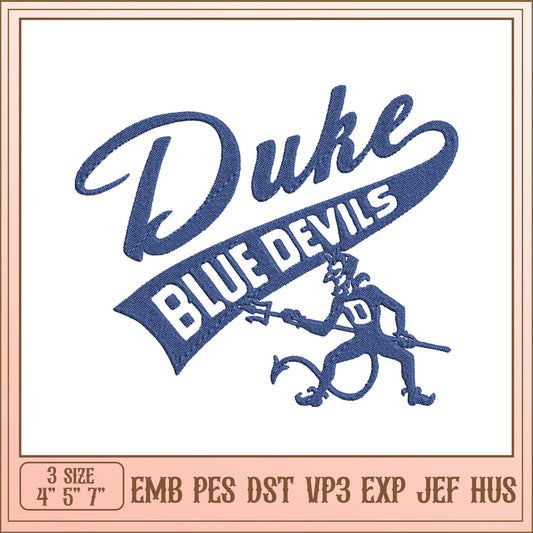 Duke Blue Devils Embroidery Design in Three Sizes for Fans