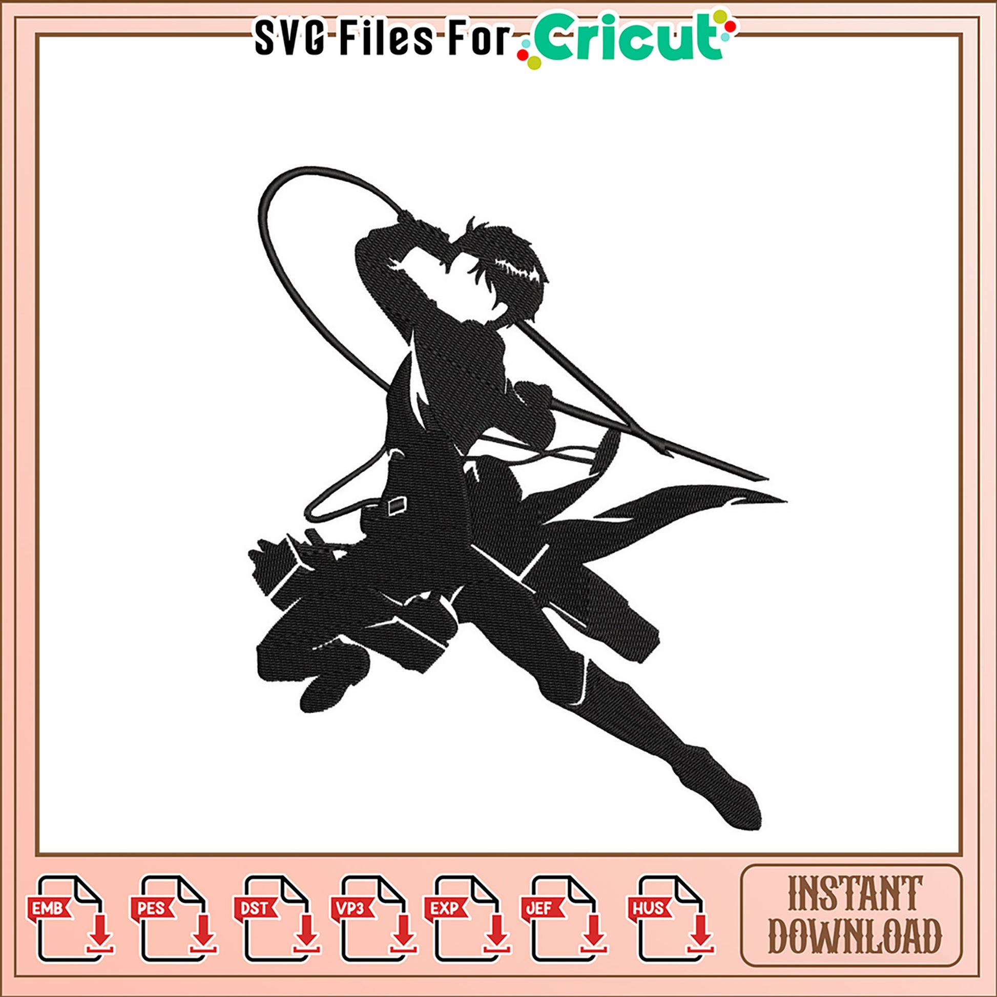 Dynamic Action Figure Embroidery Design Downloadable File