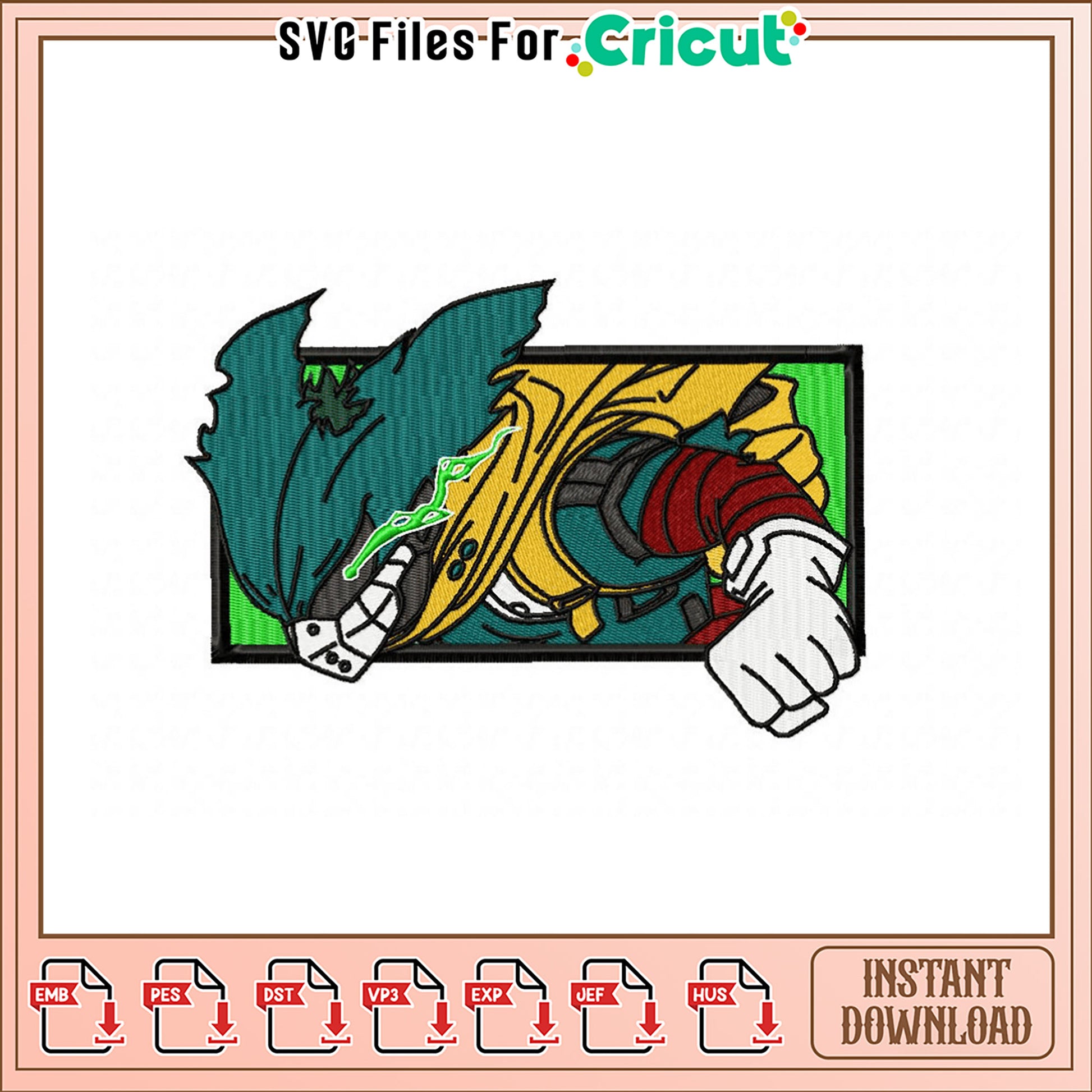 Dynamic Anime Character Embroidery Design Downloadable File