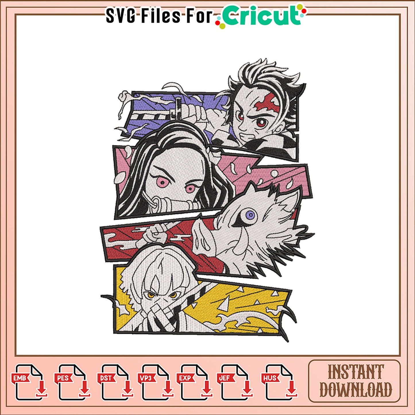 Dynamic Anime Embroidery Design for Instant Download