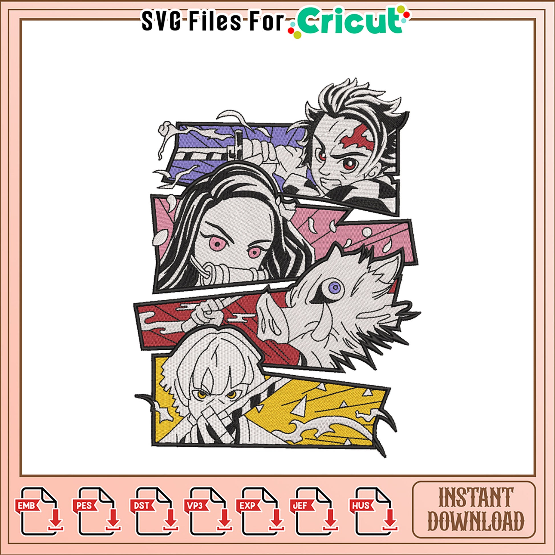 Dynamic Anime Embroidery Design for Instant Download