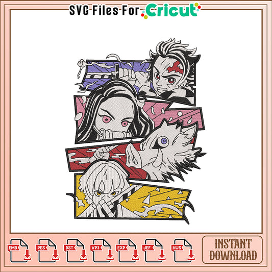 Dynamic Anime Embroidery Design for Instant Download