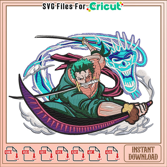 Dynamic Embroidery Design of Samurai Warrior Action Scene