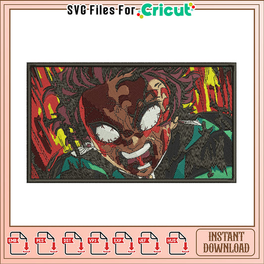 Dynamic Embroidery Design of a Fierce Character Face