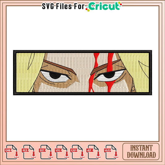 Dynamic Embroidery Design with Intense Eyes Detail