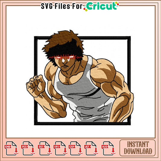 Dynamic Muscle Man Embroidery Design Instant Download