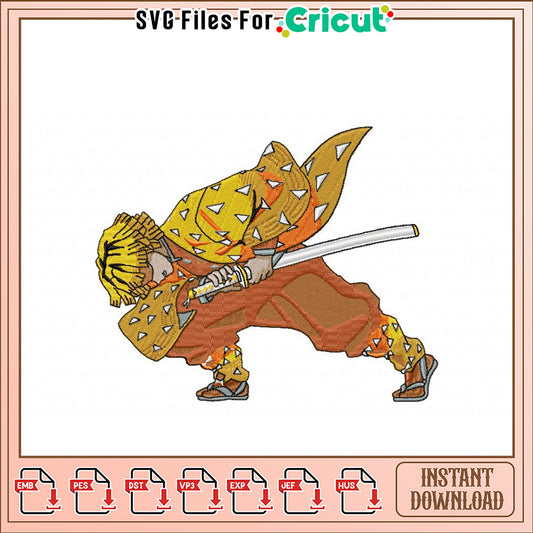 Dynamic Samurai Embroidery Design Instant Download File
