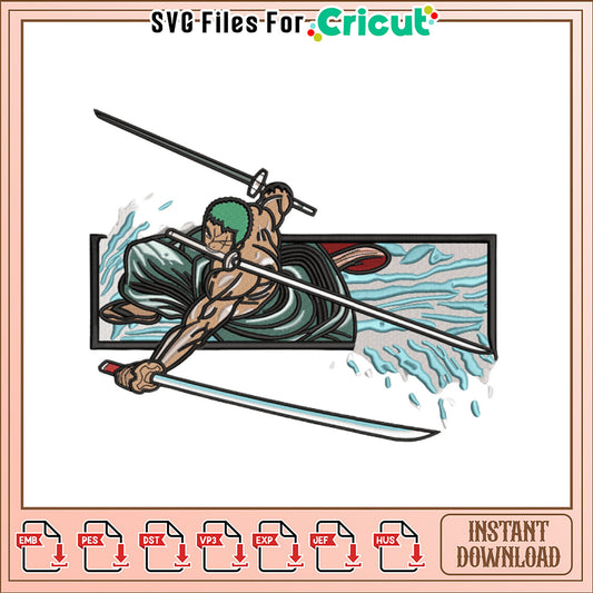 Dynamic Samurai Embroidery Design for Instant Download