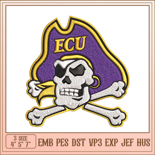 ECU Pirate Skull Embroidery Design