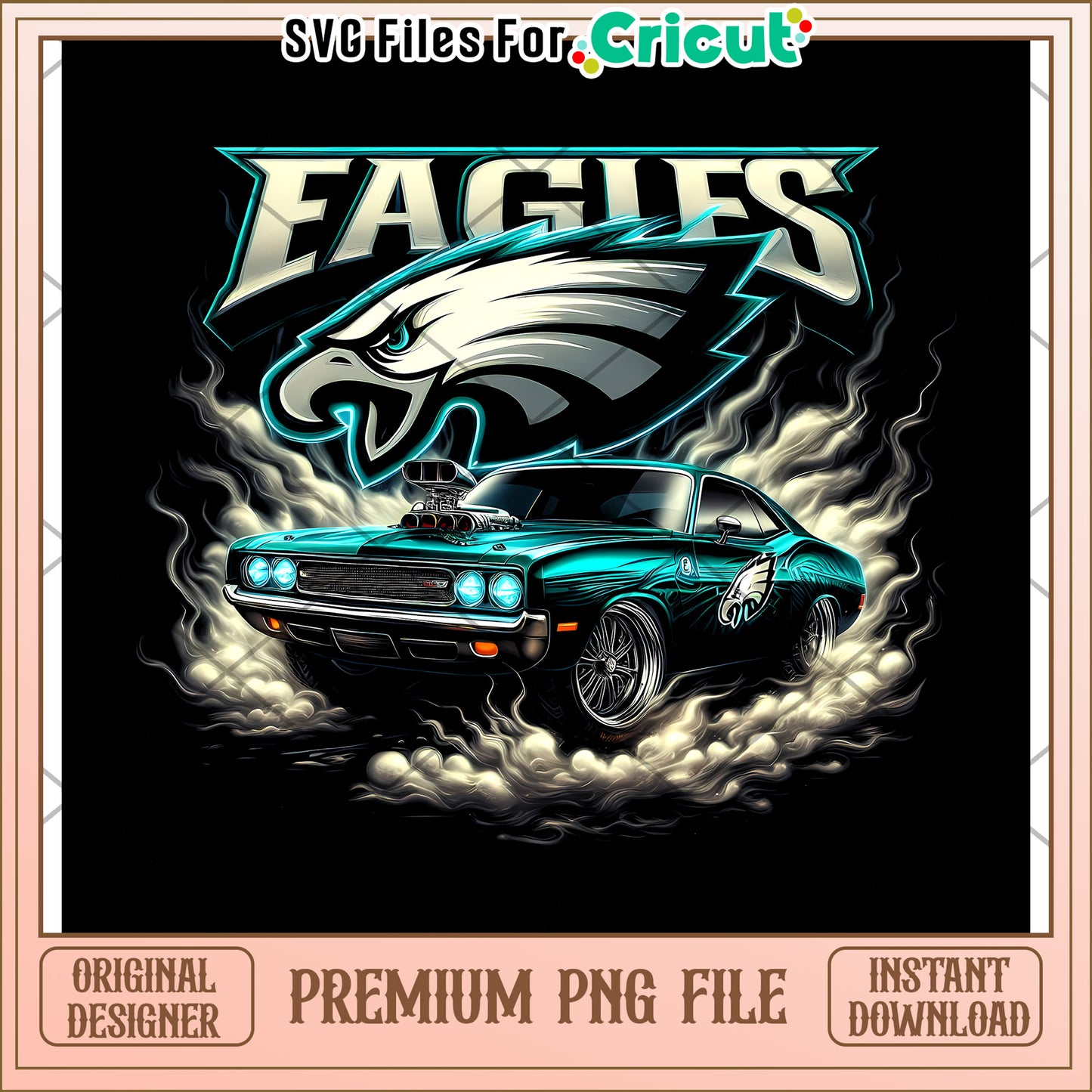 Eagles car design PNG file for Cricut, unique artwork download available