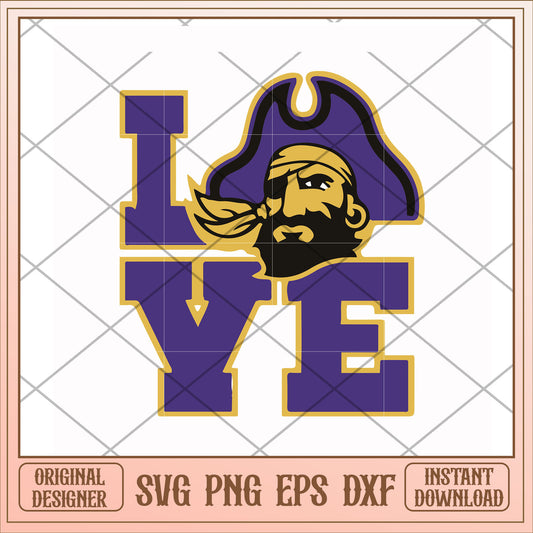 East Carolina Pirates mascot love svg, love svg, ncaa svg