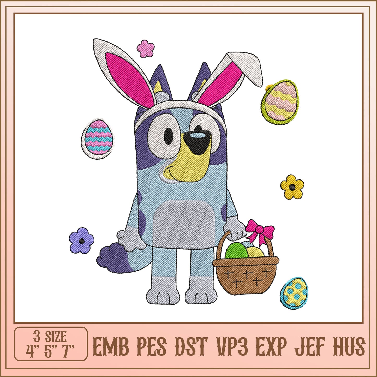 Easter Bluey Bunny Embroidery Design