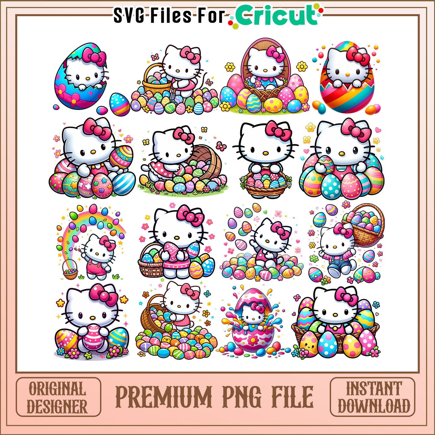 Hello kitty easter eggs bundle png, hello kitty easter​ png