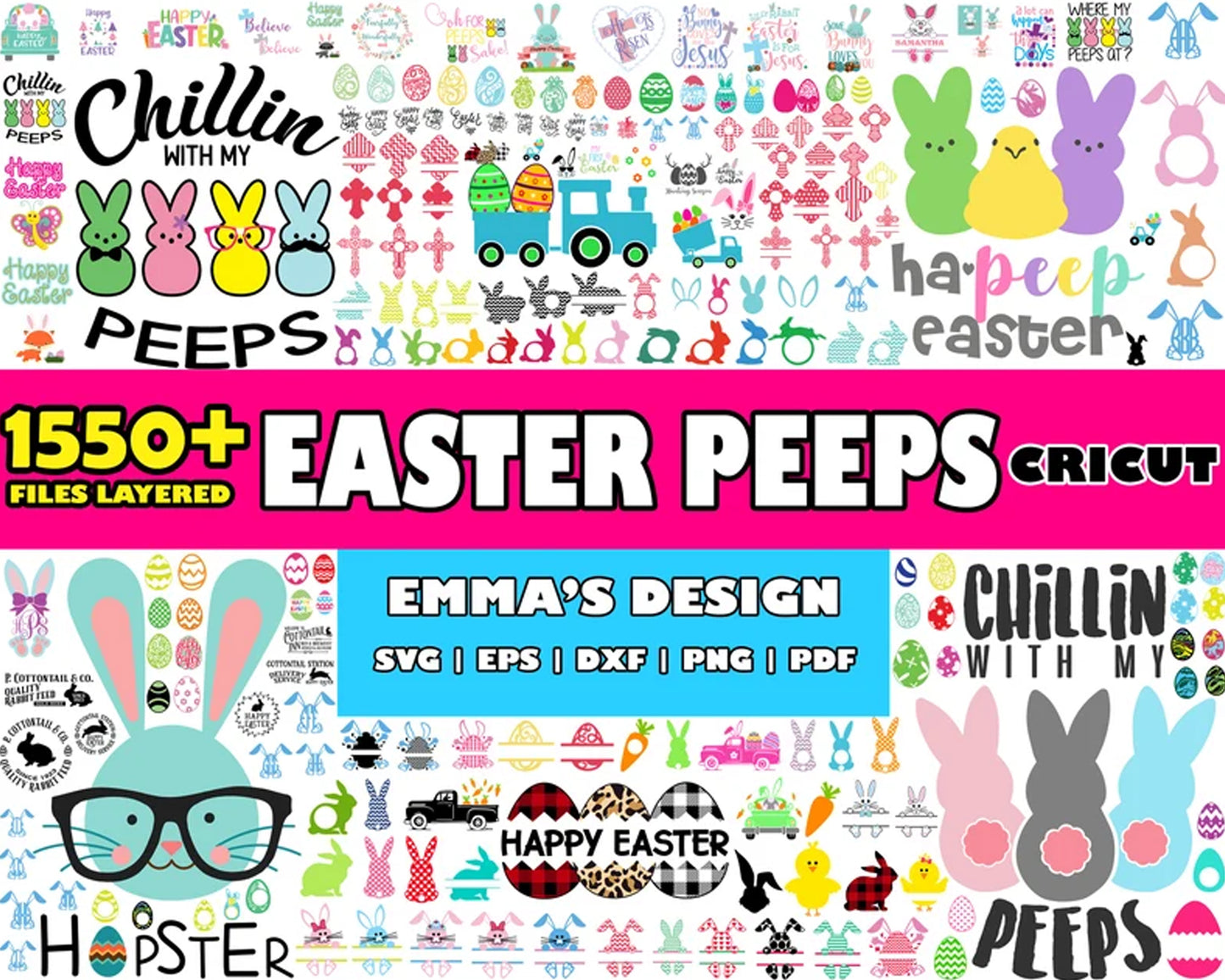 Chillin with my peeps bundle svg, easter peeps​ svg, happy easter​ svg