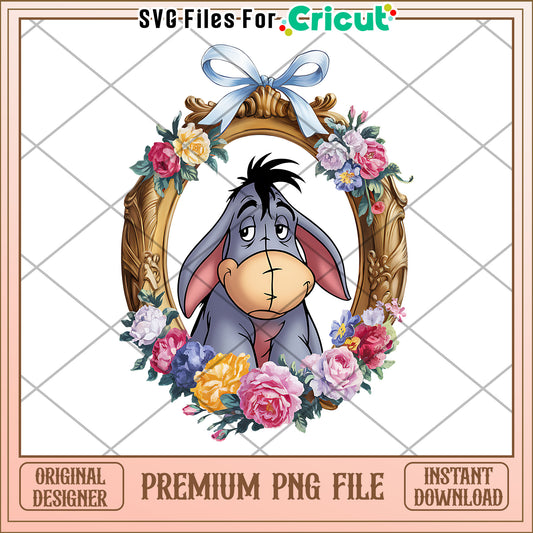 Eeyore Floral Frame PNG Design, Perfect for Instant Download Use