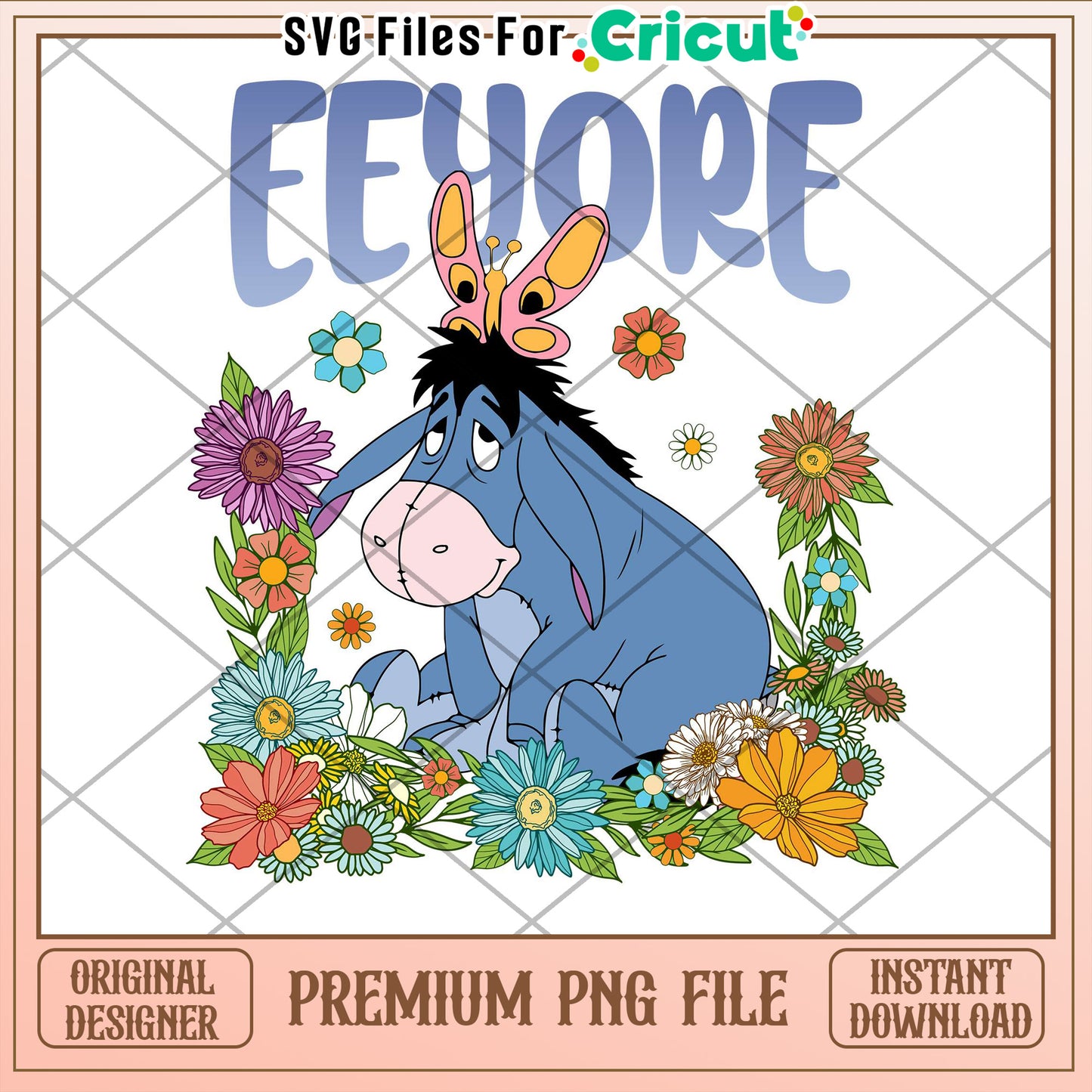 Eeyore Floral PNG Cricut File