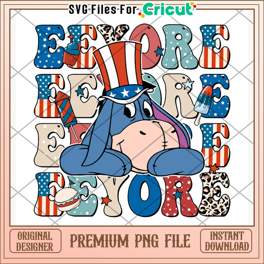 Eeyore american design png, cute cartoon png, red white and blue png