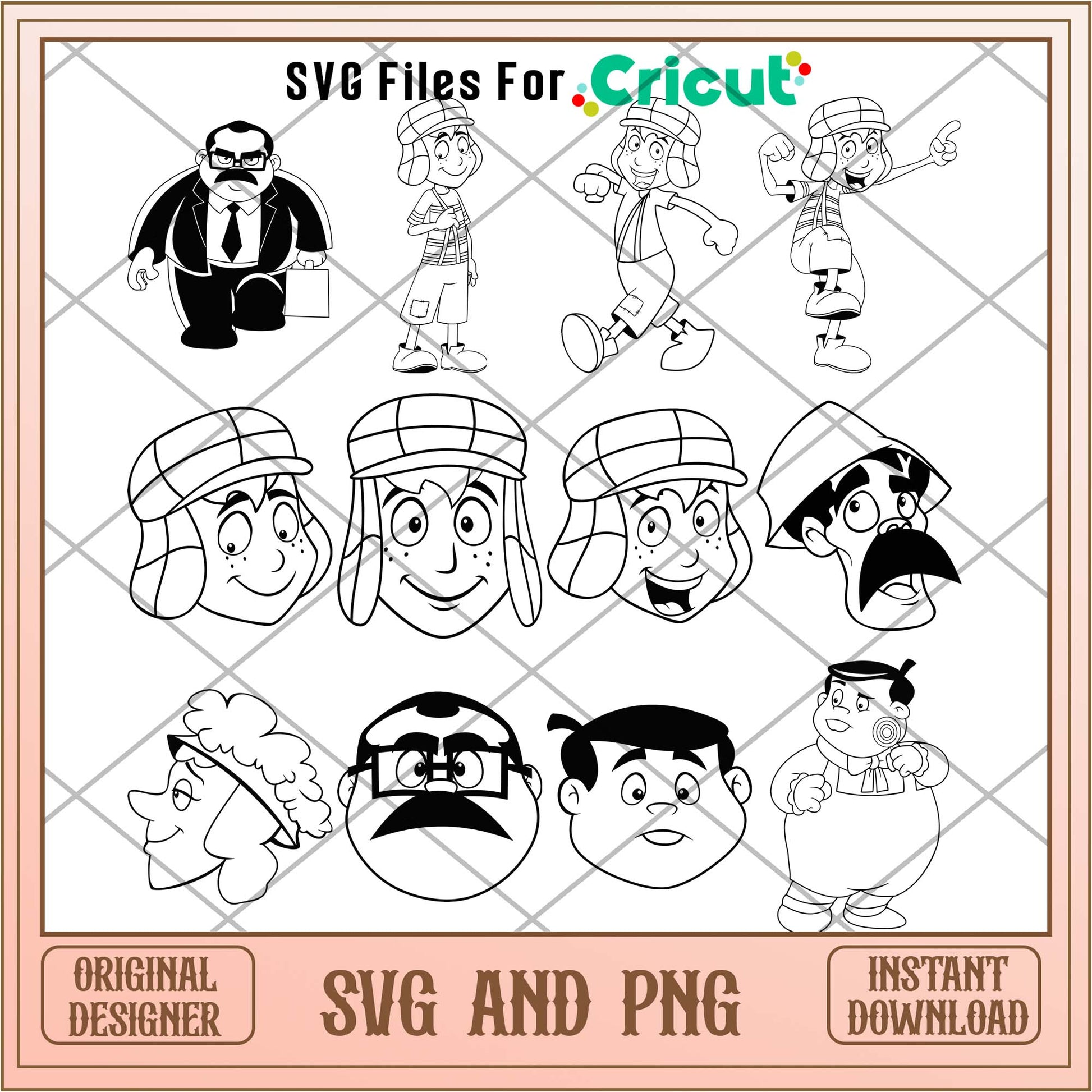 El chavo cartoon characters head black and white svg bundle