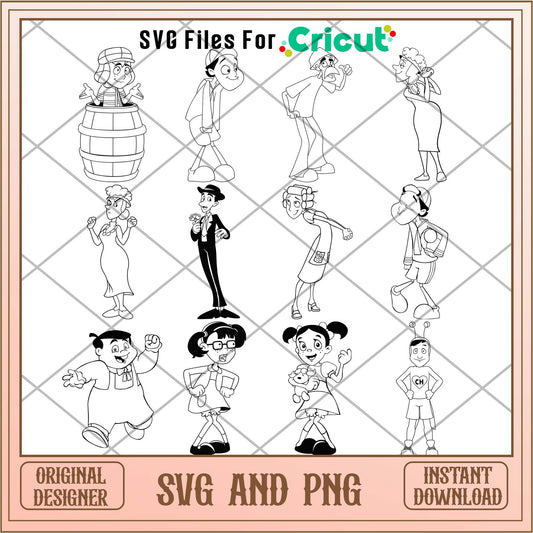 El chavo characters black and white svg bundle