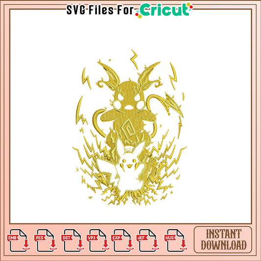 Electric Creature Embroidery Design Instant Download File