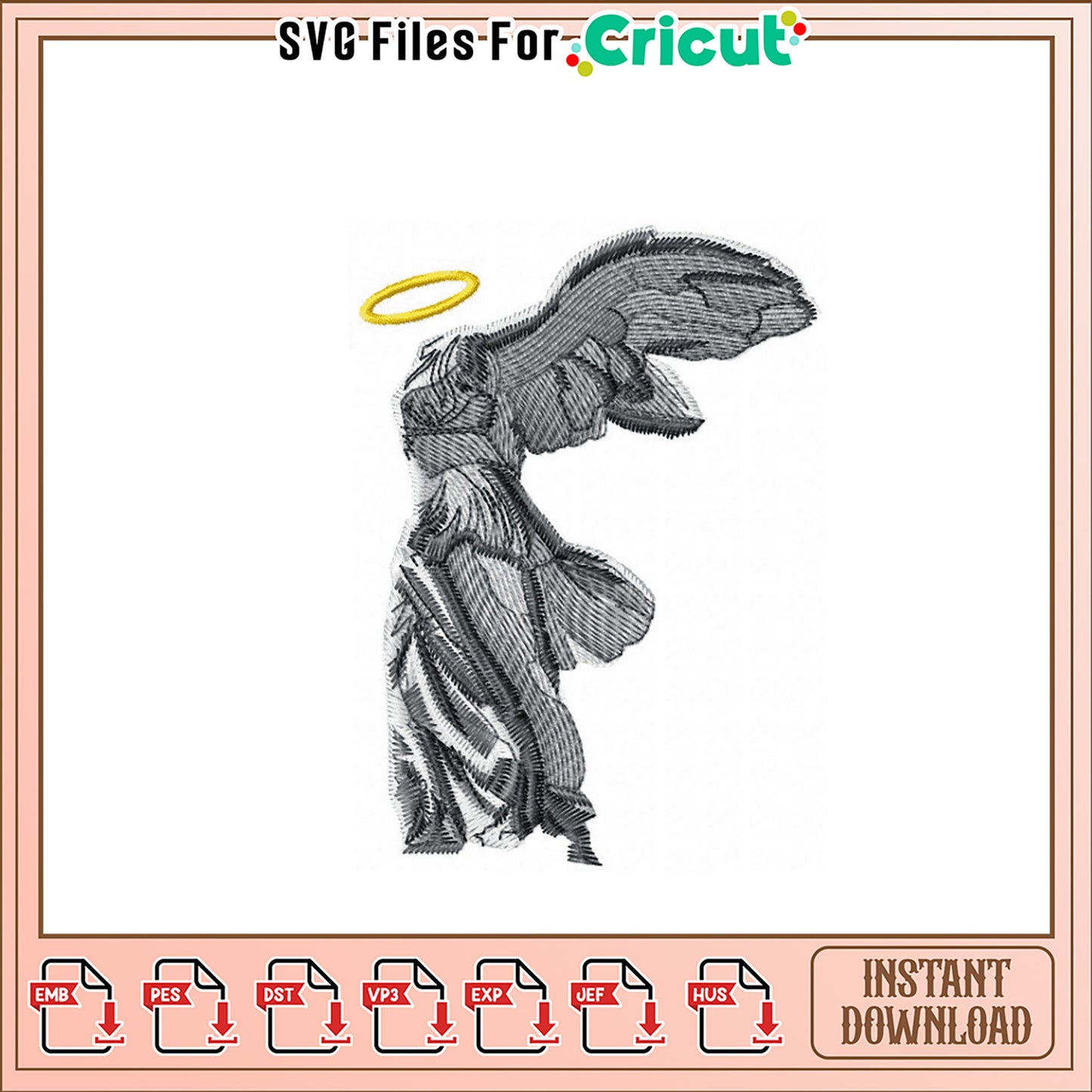 Elegant Angel Embroidery Design for Vintage Crafts