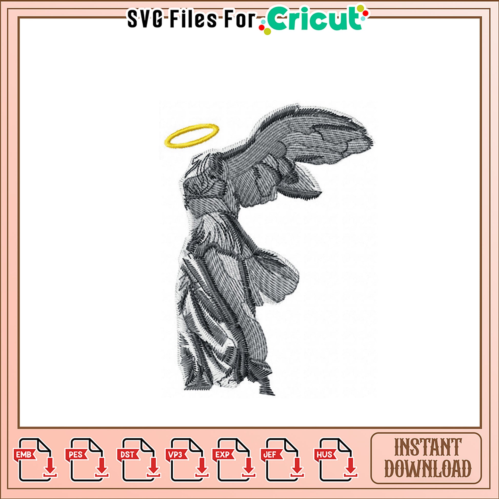 Elegant Angel Embroidery Design for Vintage Crafts