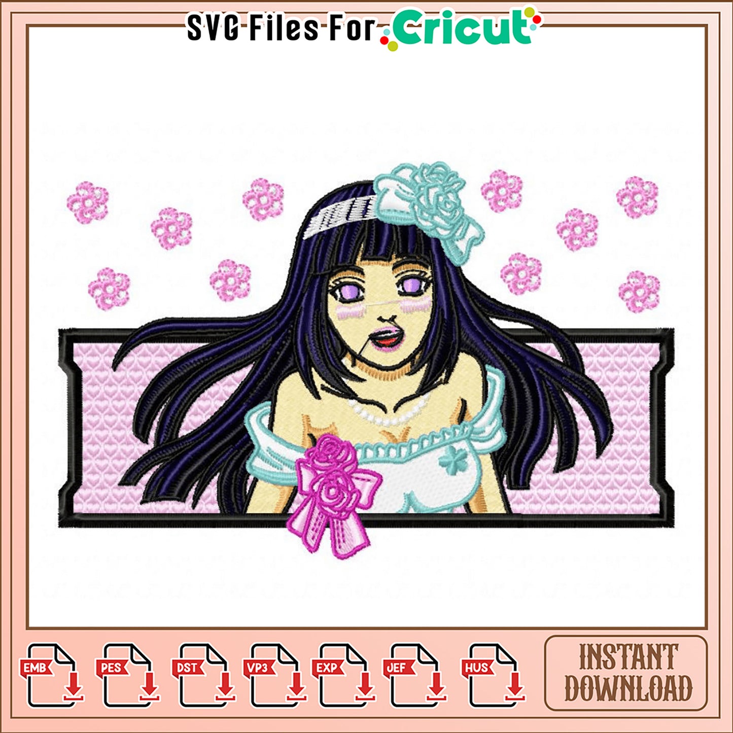 Elegant Embroidery Design of Beautiful Woman Rose Art