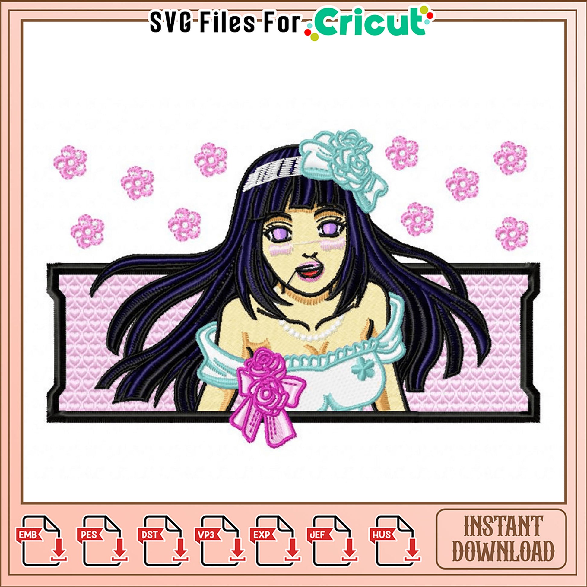 Elegant Embroidery Design of Beautiful Woman Rose Art