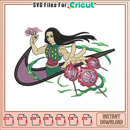 Elegant Embroidery Design of a Woman with Flowers