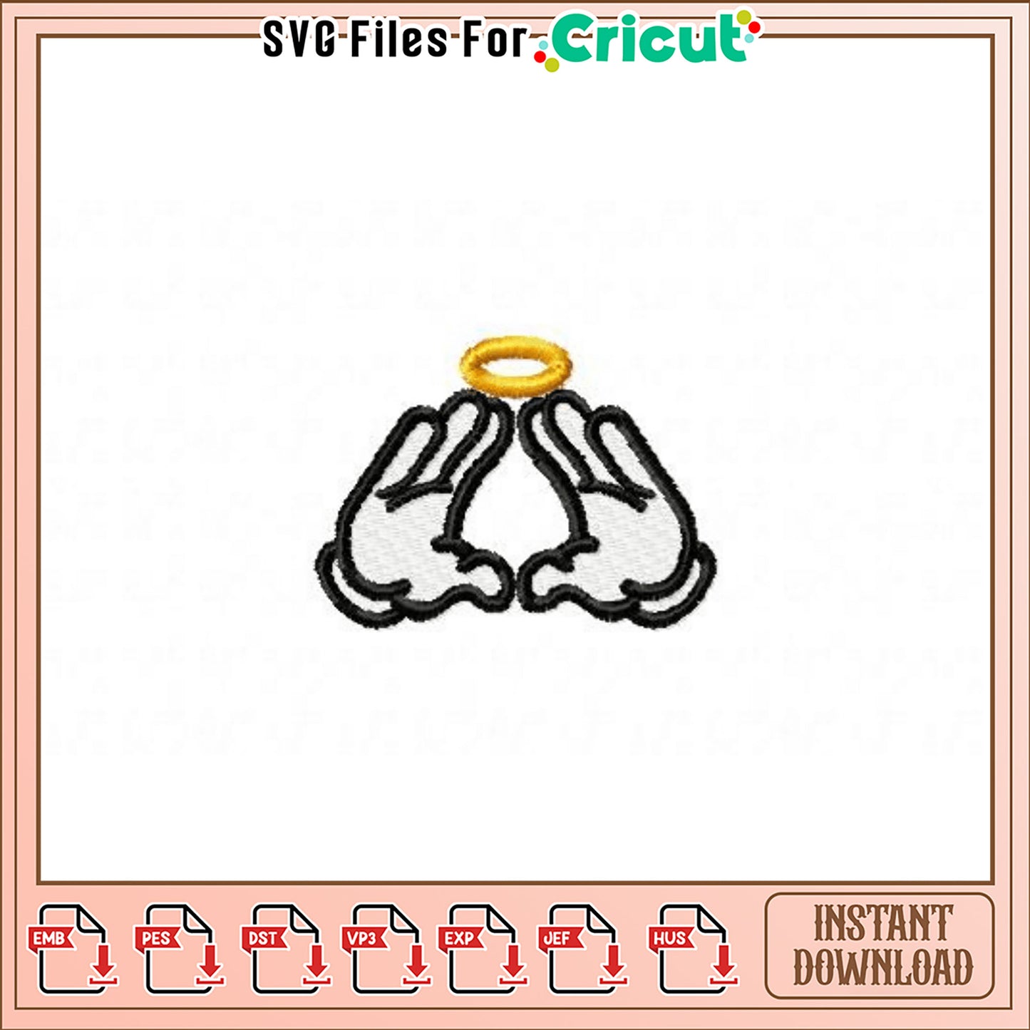 Elegant Praying Hands with Halo Embroidery Design Gift