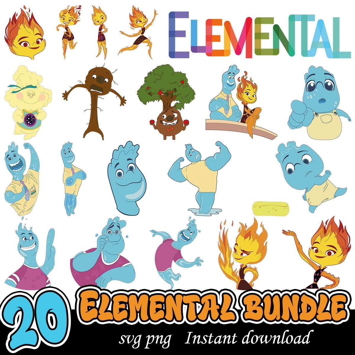 Disney Elemental bundle svg, Disney characters svg bundle