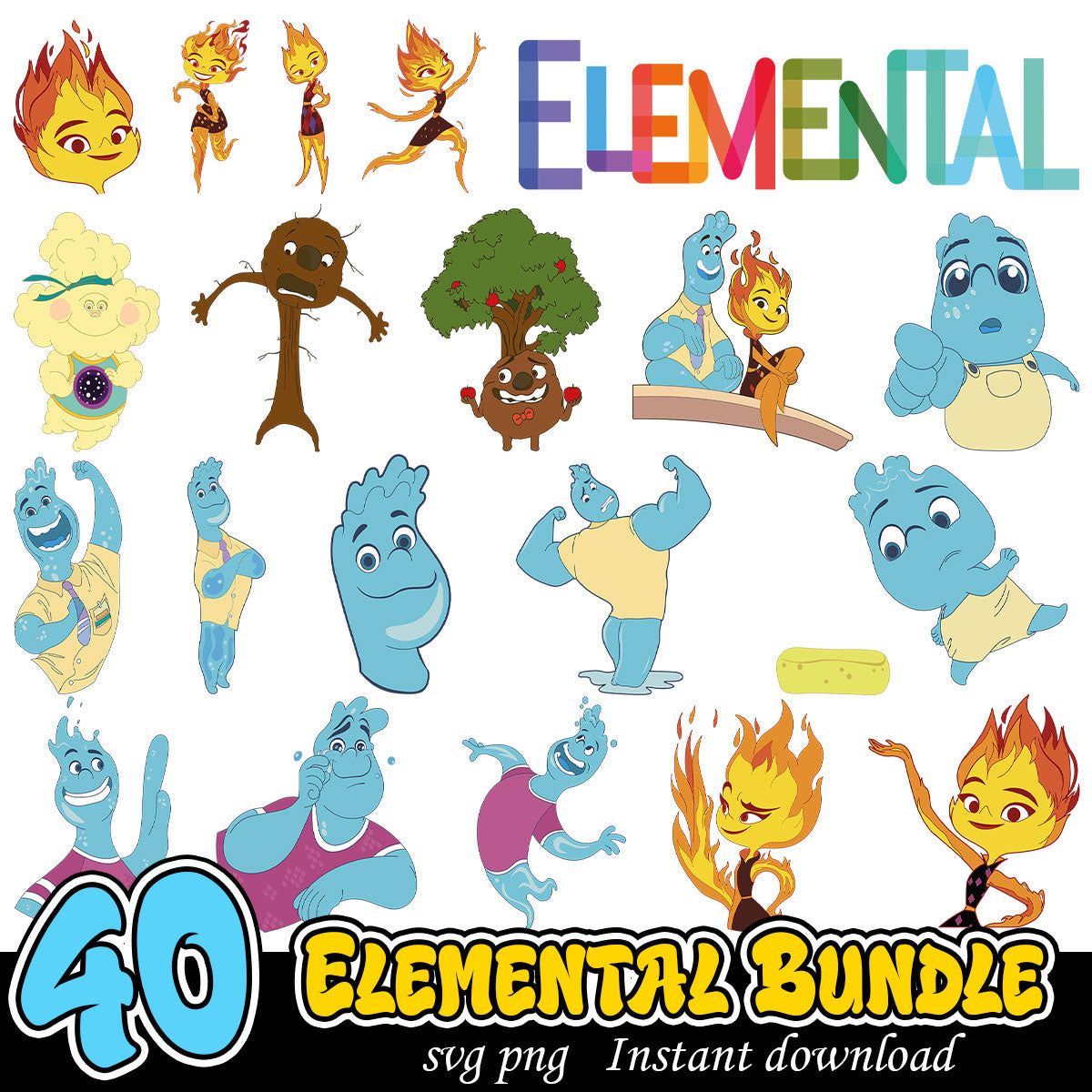 Elemental bundle svg, Disney Elemental couple bundle