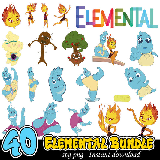 Elemental bundle svg, Disney Elemental couple bundle