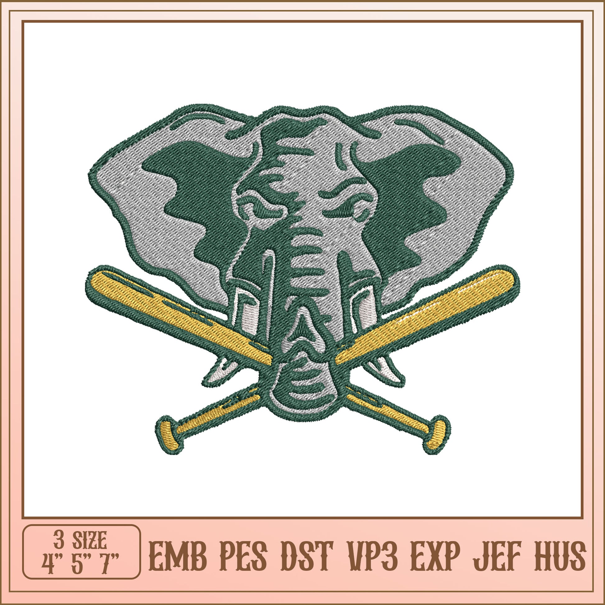 Elephant Baseball Embroidery Design