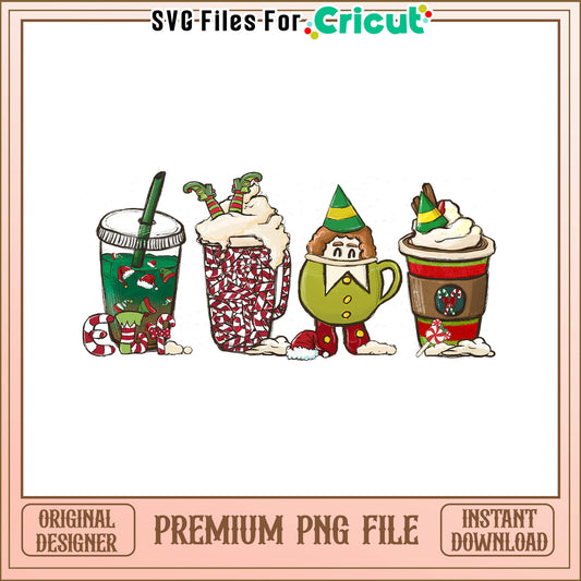 Elf cartoon cup merry christmas png, disney elf characters​ png