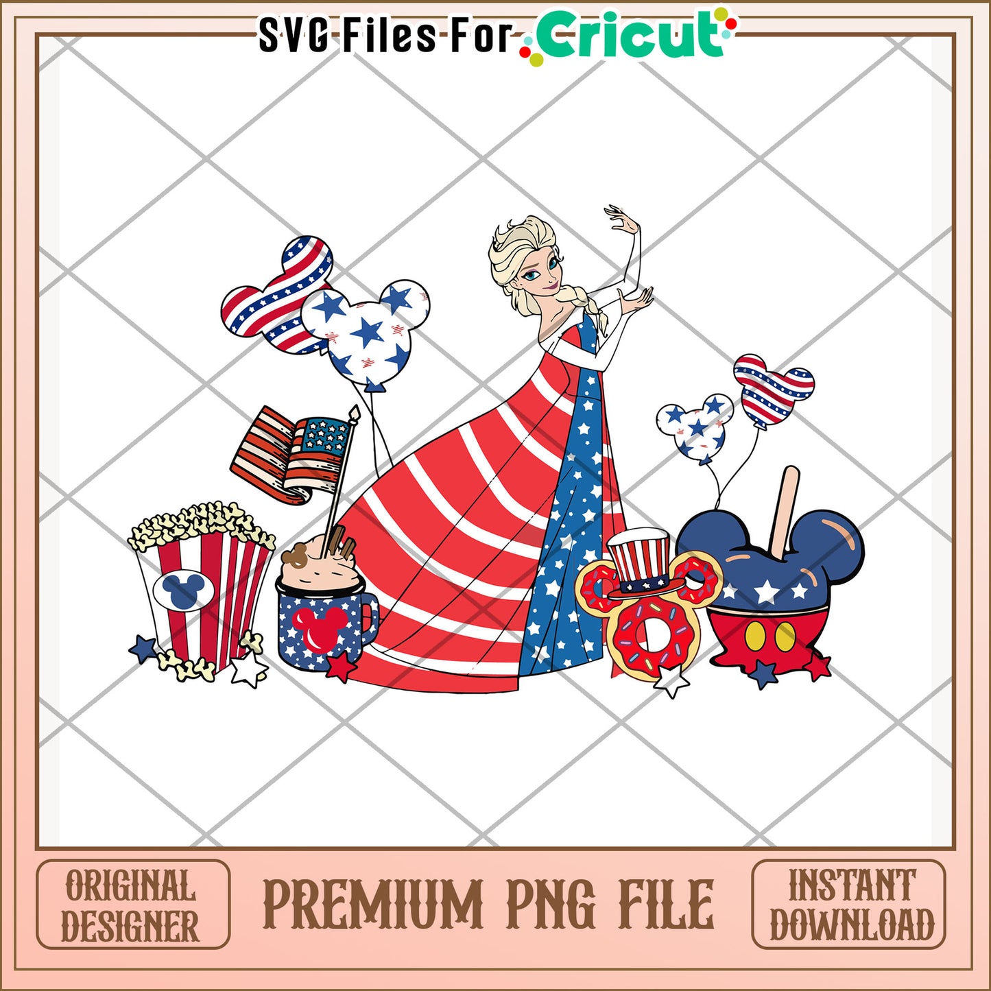 Elsa 4th of july design png, disney princess png, festive illustration png