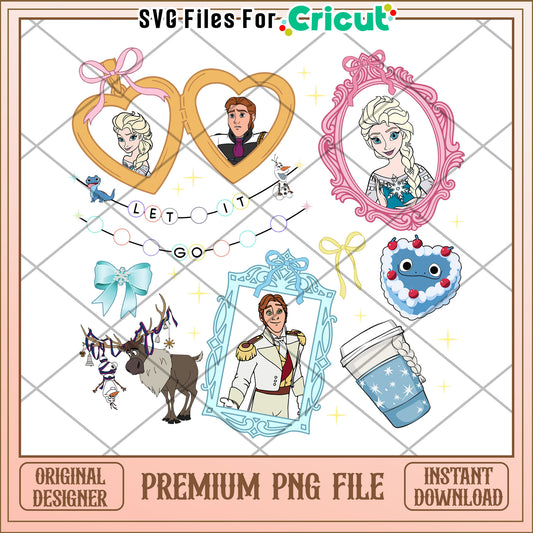 Elsa princess photo frame png, elsa and the prince png, frozen 2 png