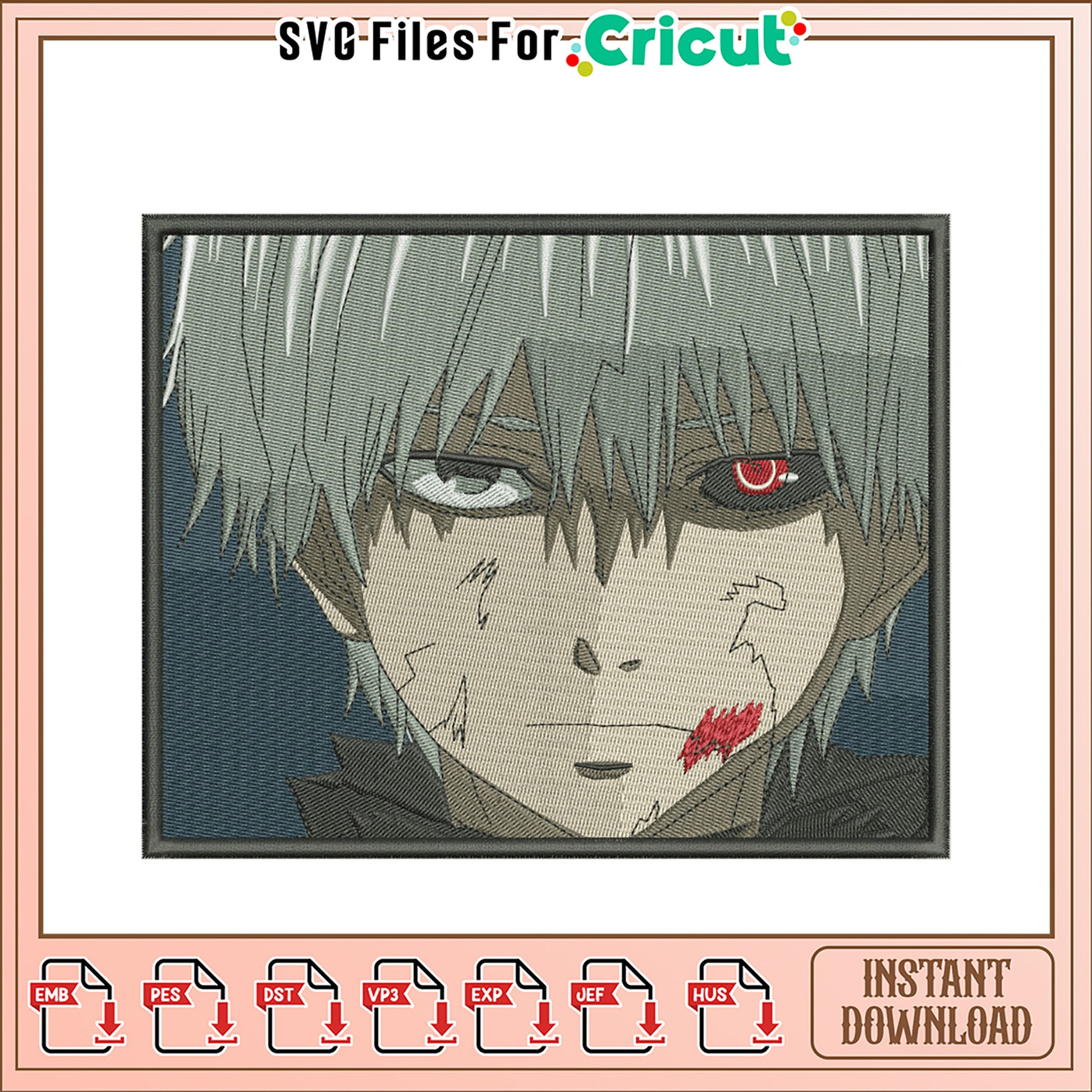 Embroidered Anime Character Design for Instant Download