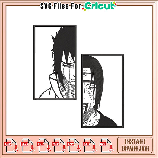 Embroidered Design of Two Anime Characters Faces