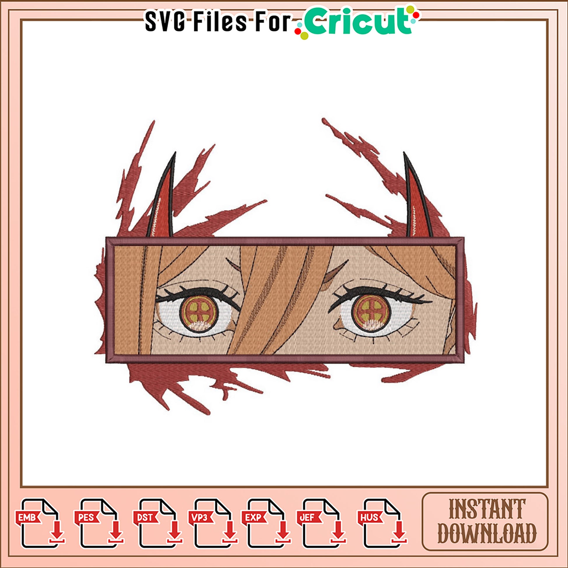 Embroidery Design Anime Eyes with Horns