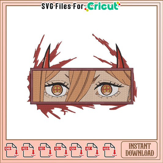 Embroidery Design Anime Eyes with Horns