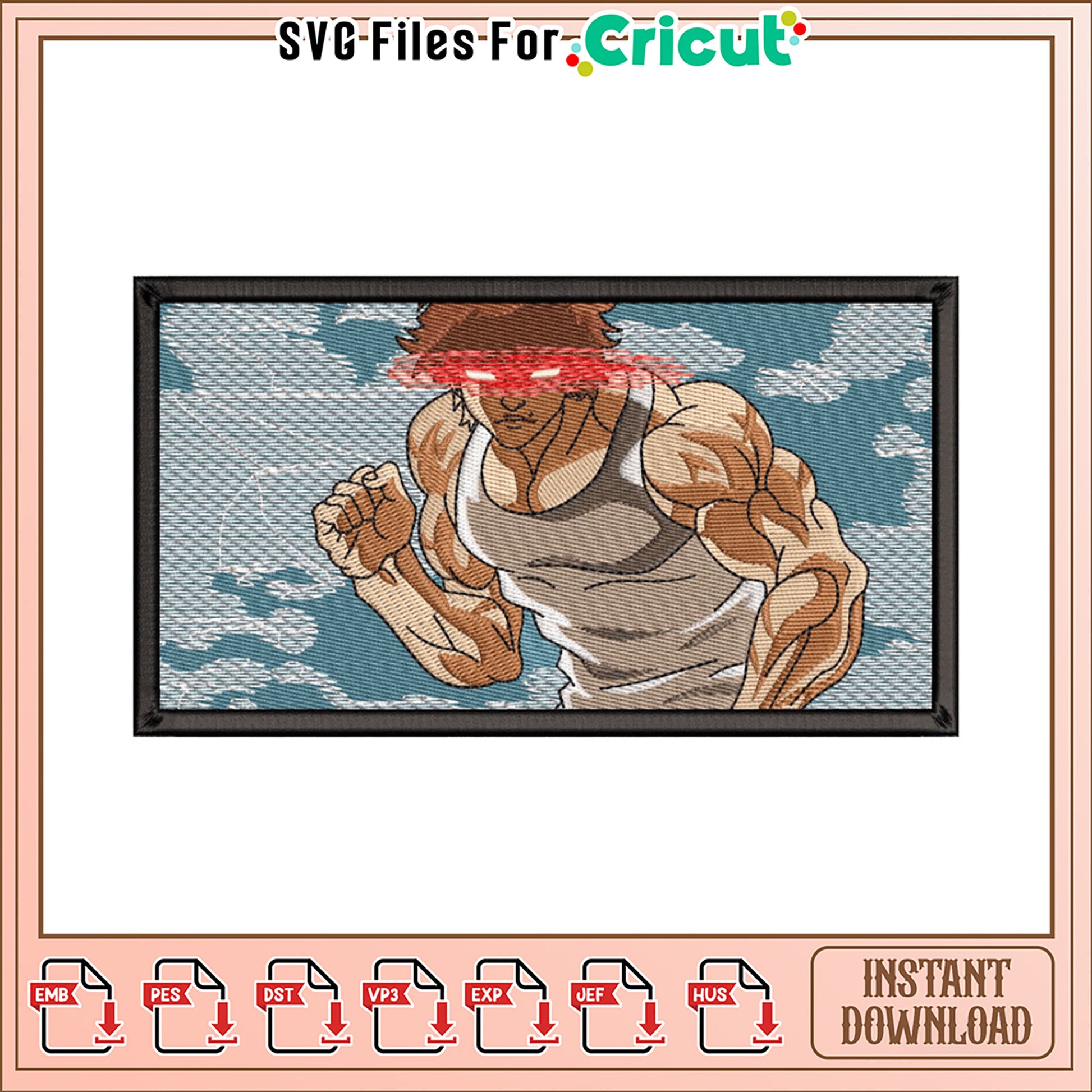 Embroidery Design Anime Muscle Man Instant Download
