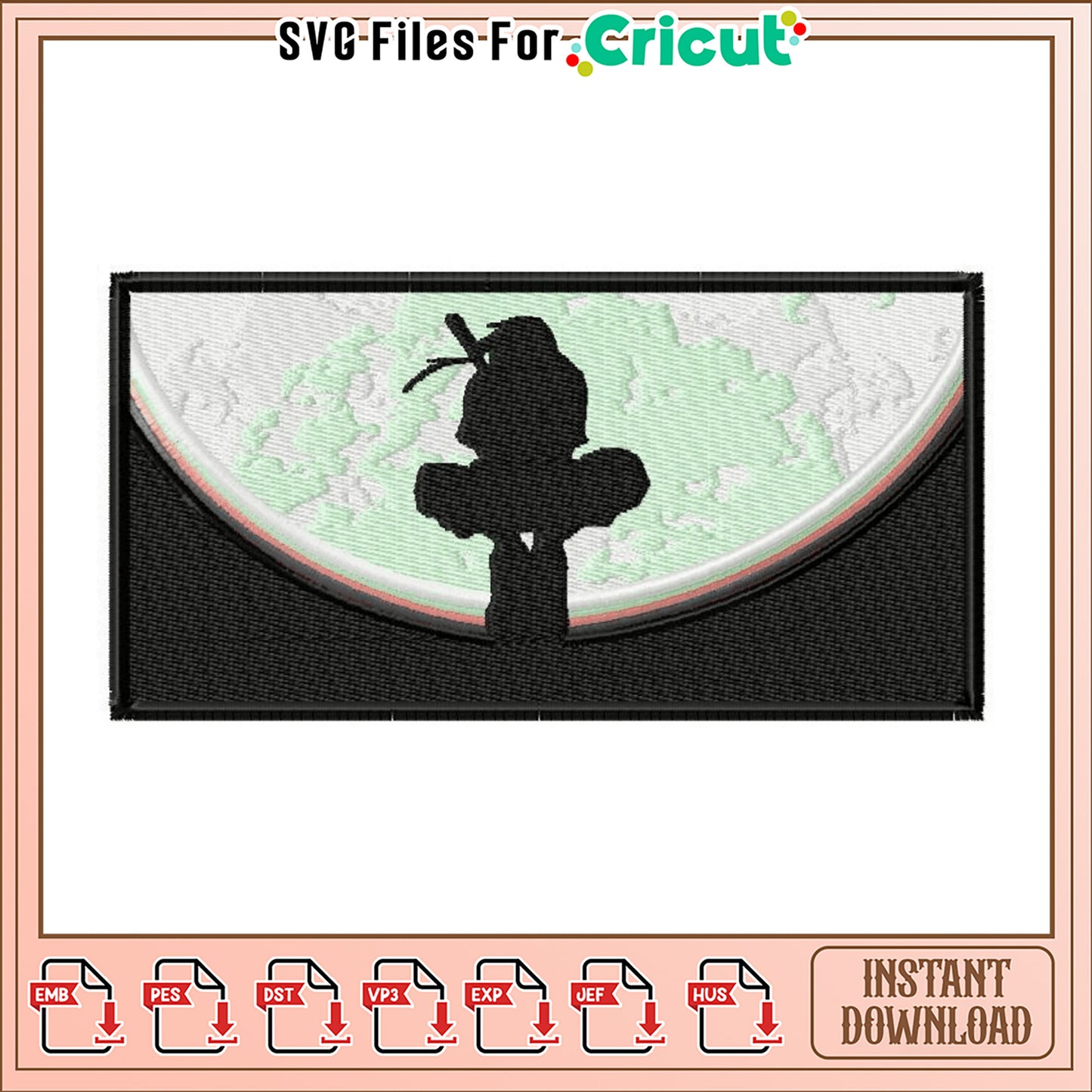 Embroidery Design Anime Silhouette on Moon