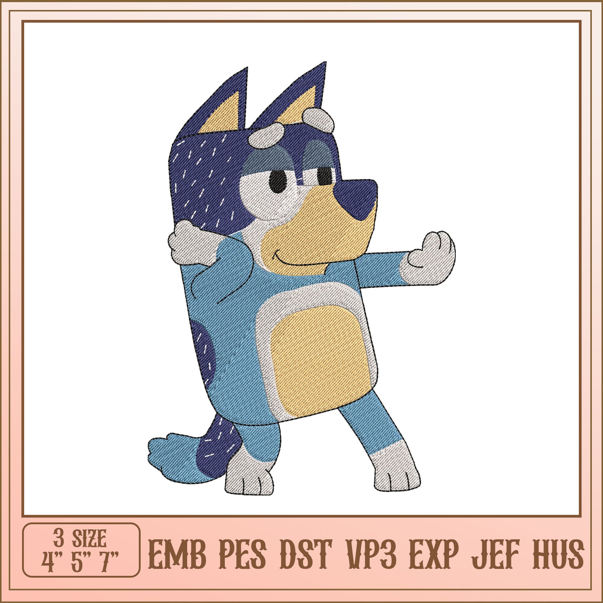 Embroidery Design Bluey Cartoon Dog