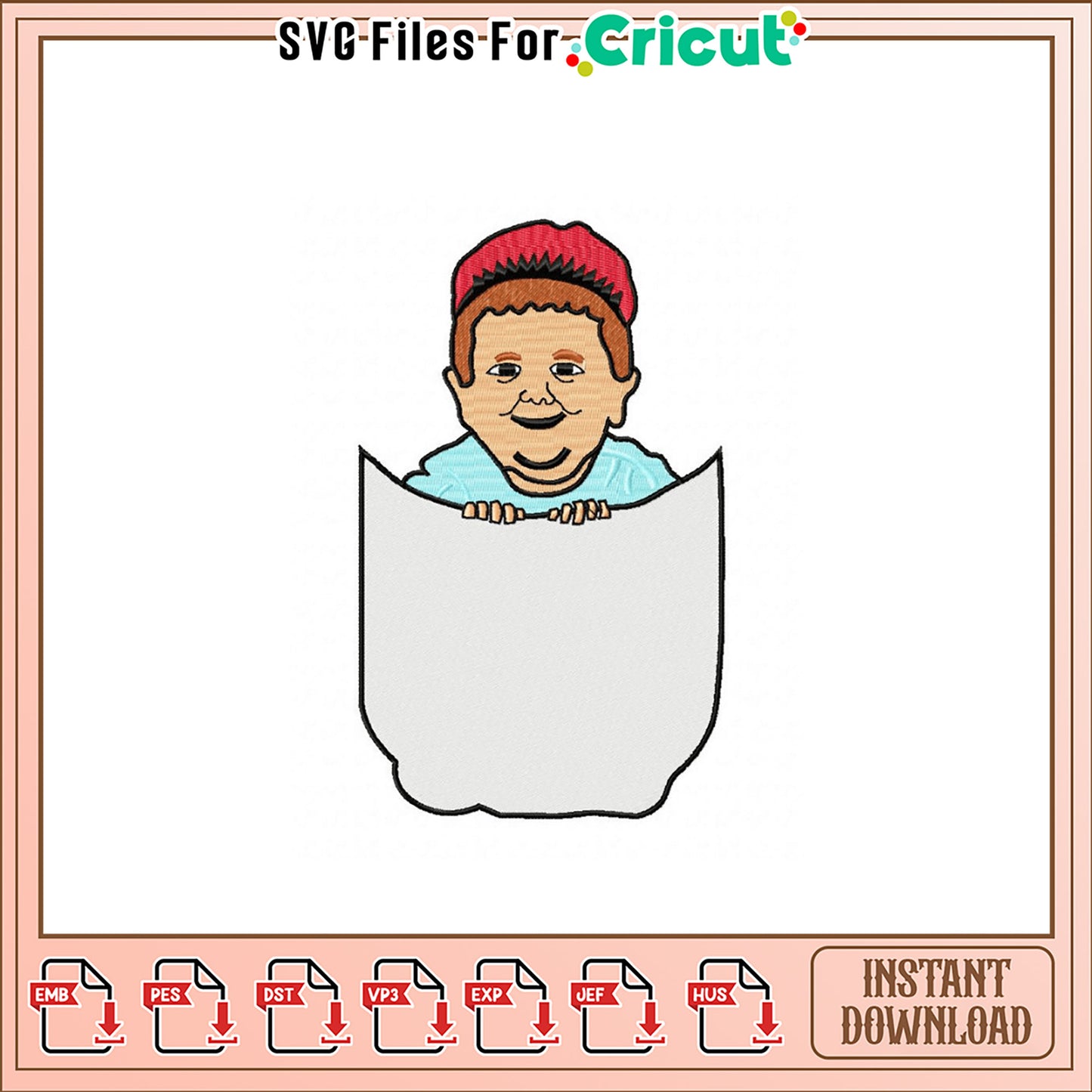 Embroidery Design Boy Peeking from Pocket