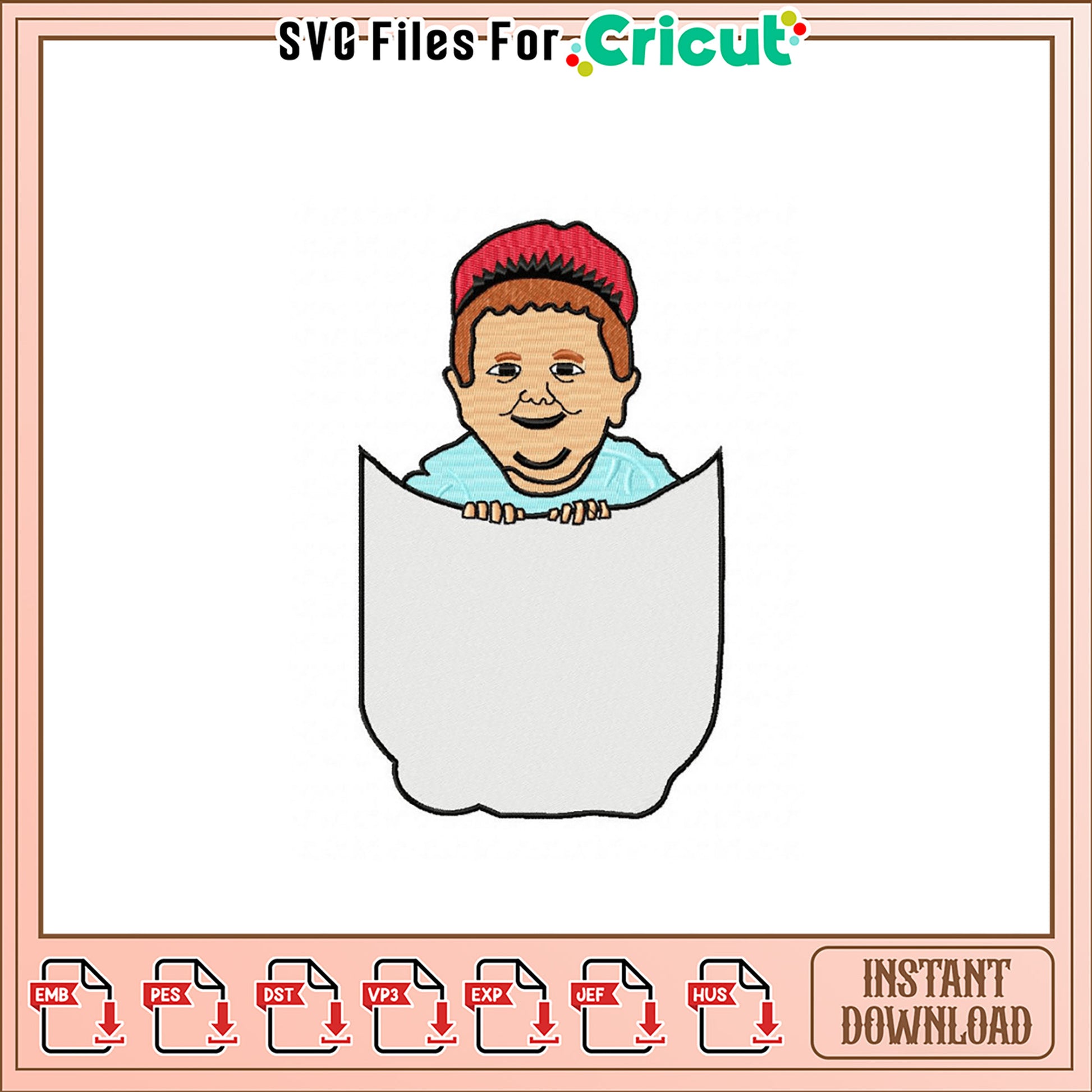 Embroidery Design Boy Peeking from Pocket