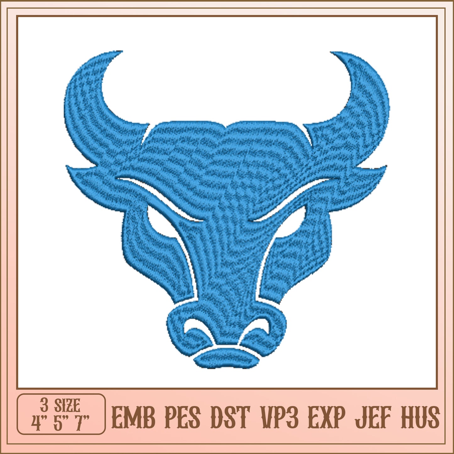 Embroidery Design Bull Head 3 Sizes
