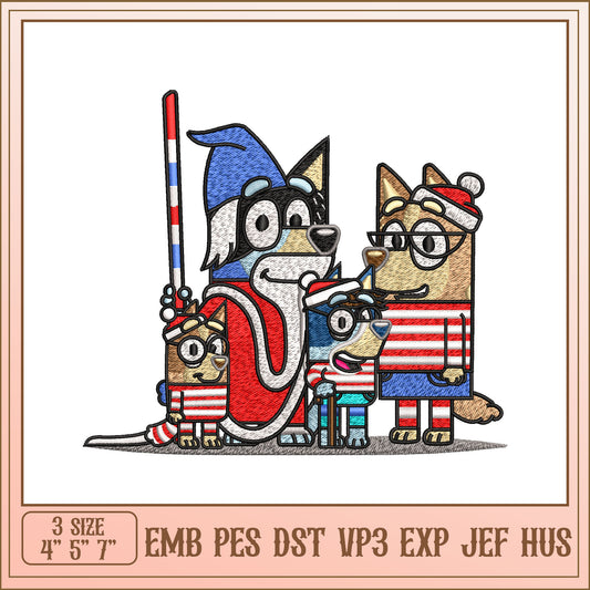 Embroidery Design Cartoon Dog Family