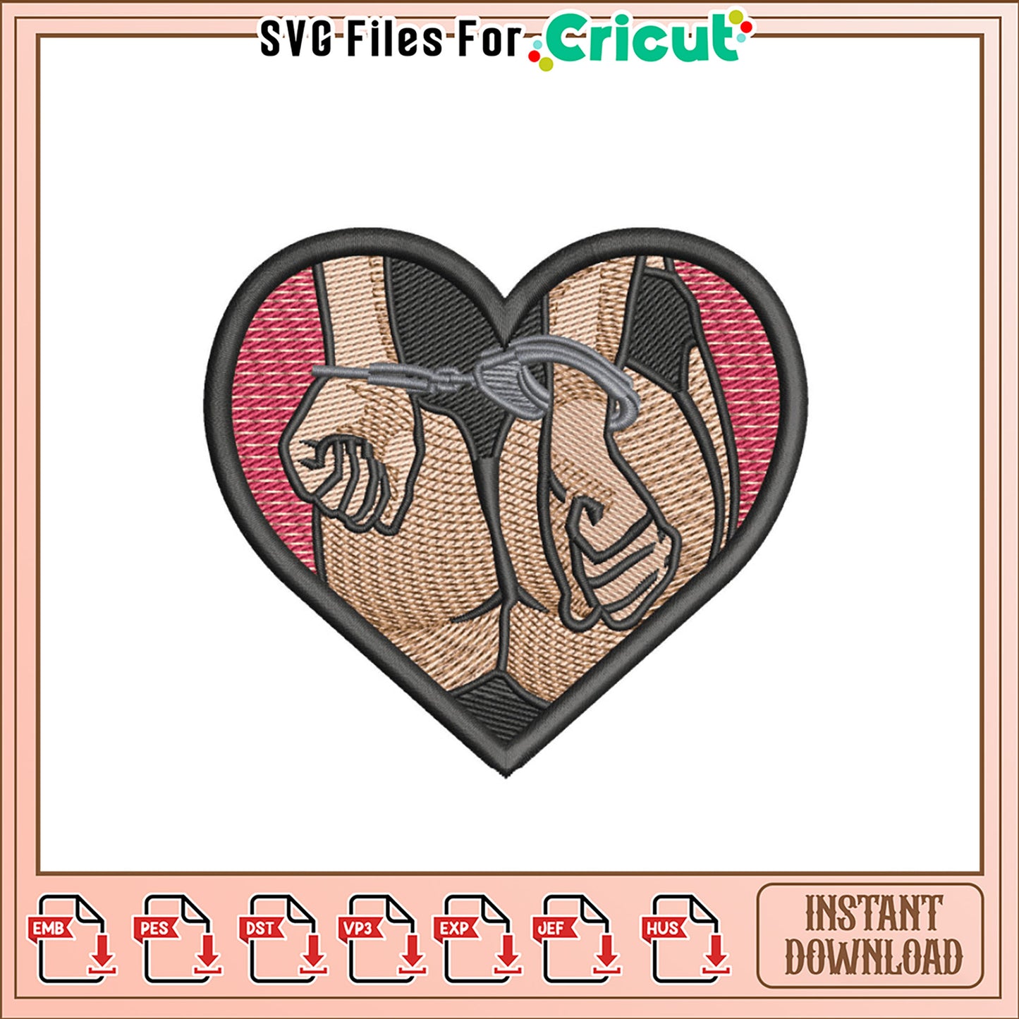 Embroidery Design Cuffed Heart Instant Download