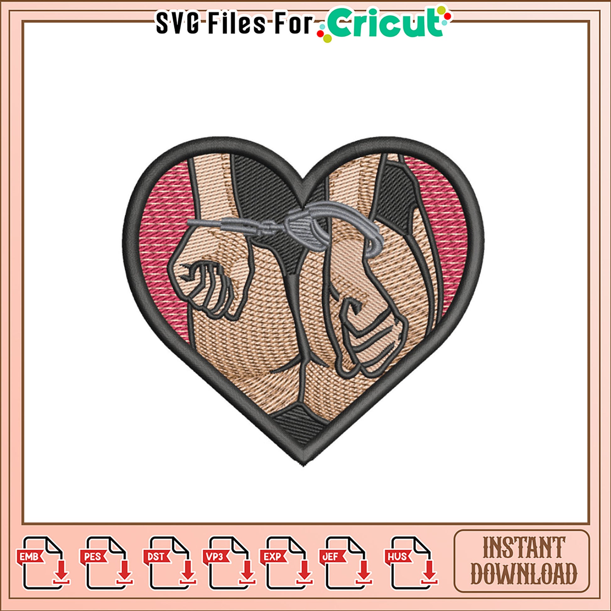 Embroidery Design Cuffed Heart Instant Download